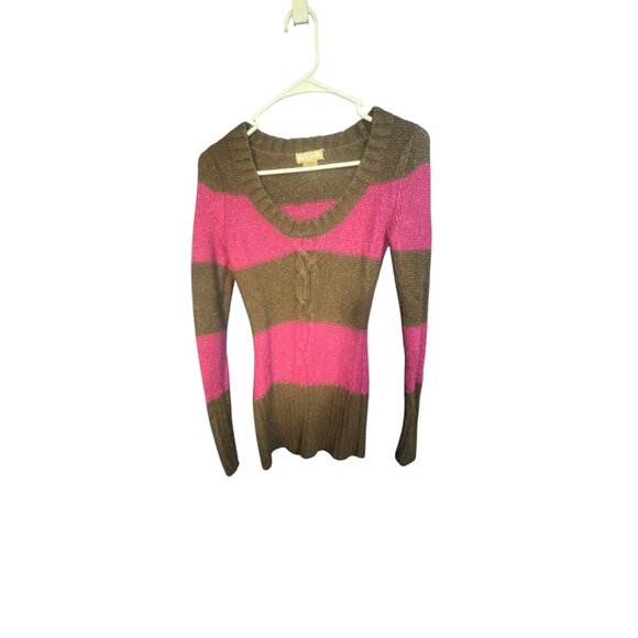 Arizona Womens Knit Sweater Y2K Style Pink & Brown Striped Long Sleeve S - Picture 2 of 5